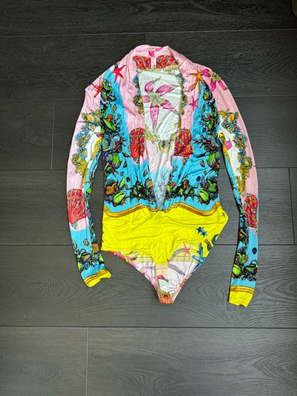 Versace Multicolor Tropical Print Silk Scarf Top